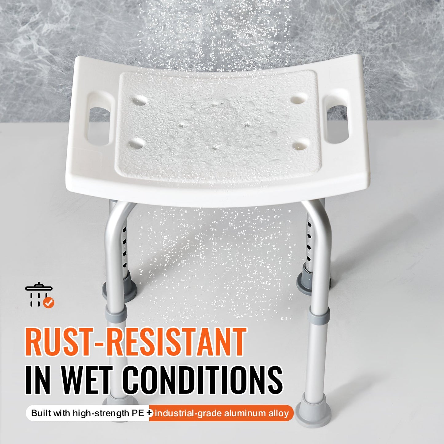 Adjustable Shower Stool with Handles - Non-Slip Seat (158 kg Capacity)