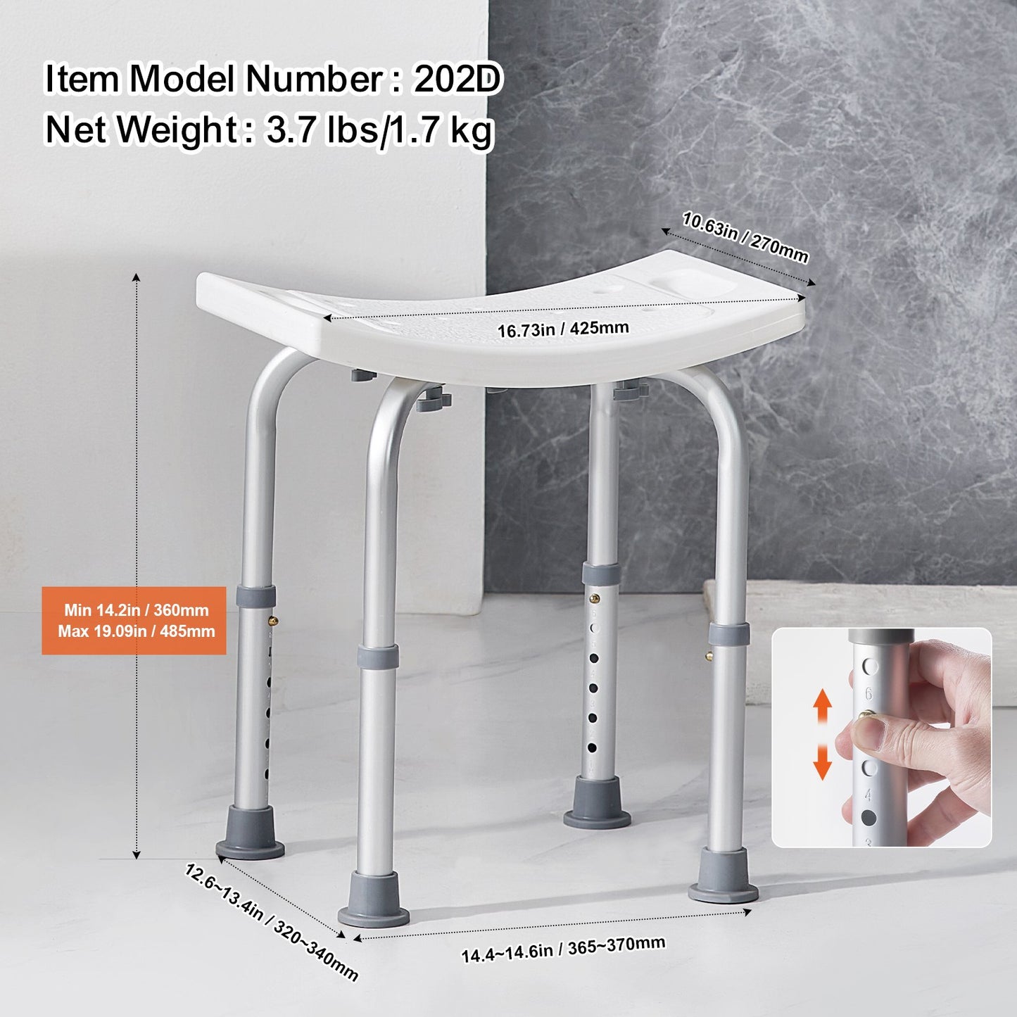 Adjustable Shower Stool with Handles - Non-Slip Seat (158 kg Capacity)