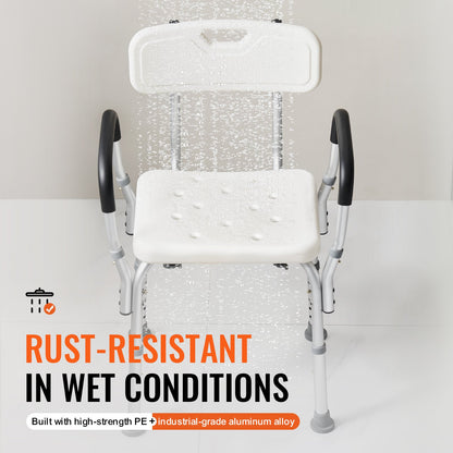 Adjustable Shower Chair with Backrest & Armrests - Non-Slip Seat (158 kg Capacity)