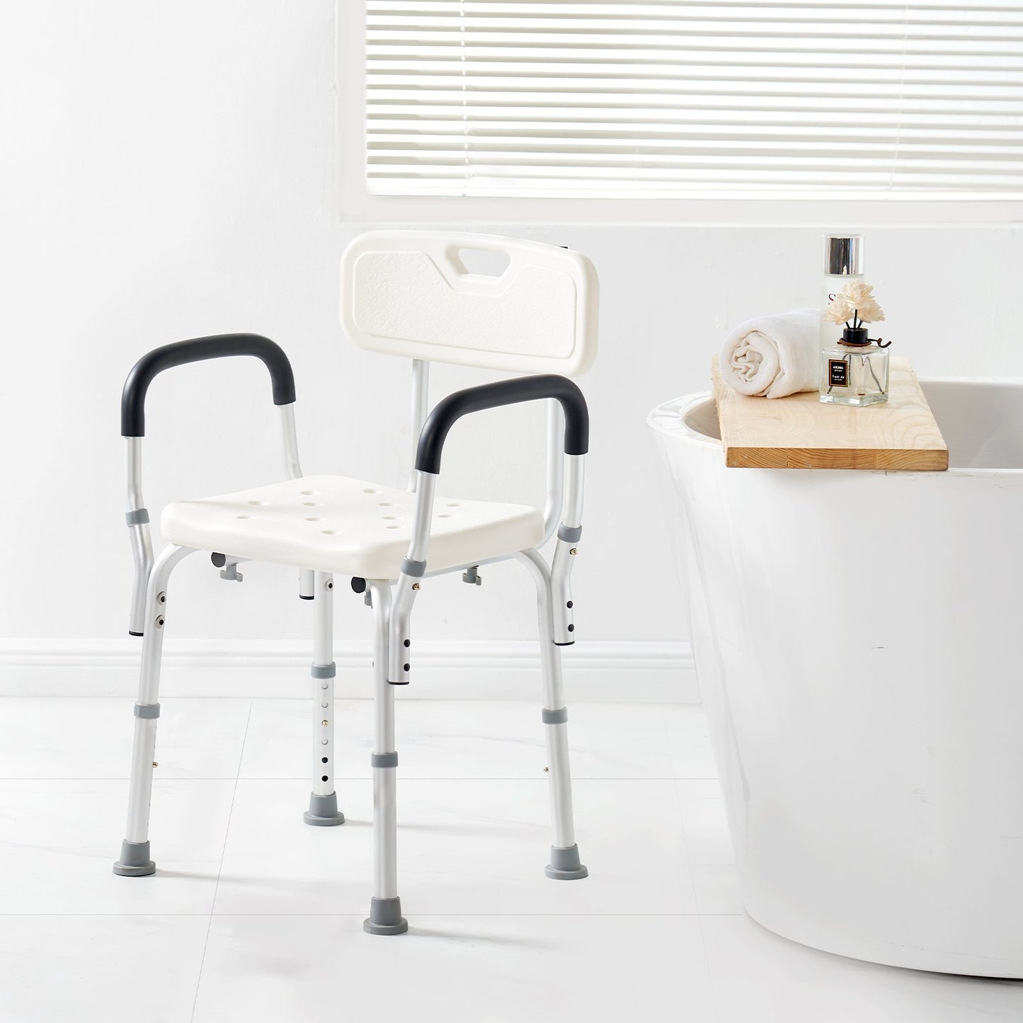 Adjustable Shower Chair with Backrest & Armrests - Non-Slip Seat (158 kg Capacity)
