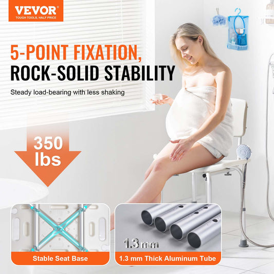 Adjustable Shower Chair with Back - Non-Slip Seat (158 kg Capacity)