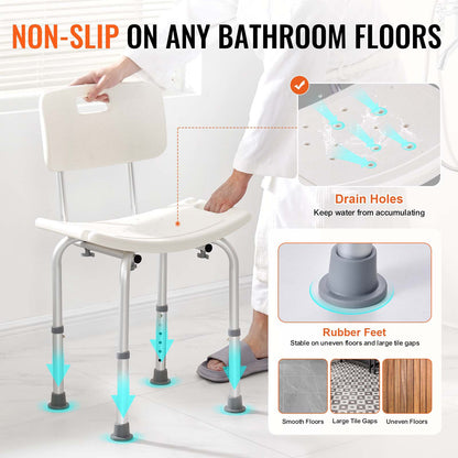 Adjustable Shower Chair with Back - Non-Slip Seat (158 kg Capacity)