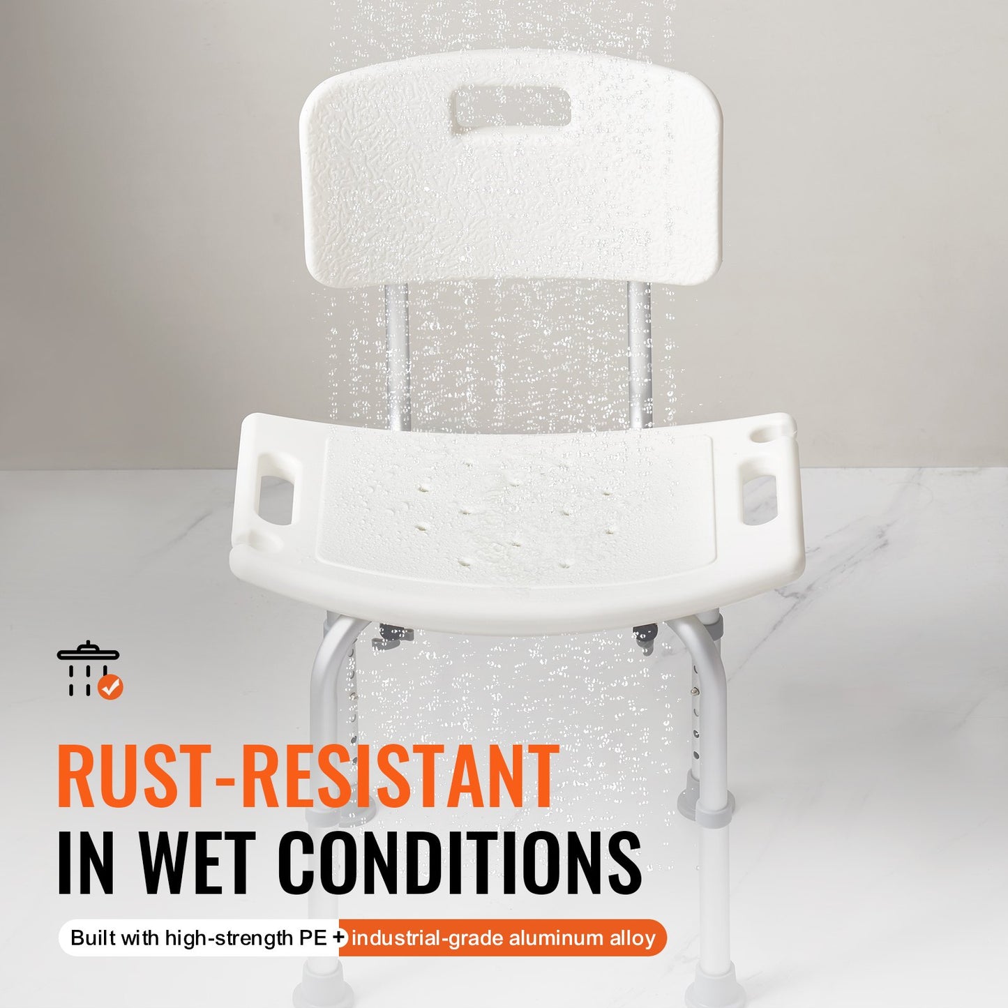 Adjustable Shower Chair with Back - Non-Slip Seat (158 kg Capacity)