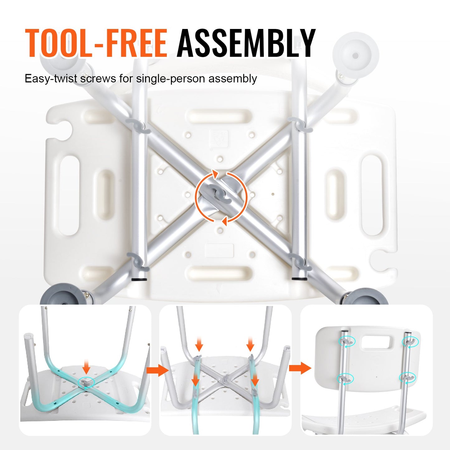 Adjustable Shower Chair with Back - Non-Slip Seat (158 kg Capacity)