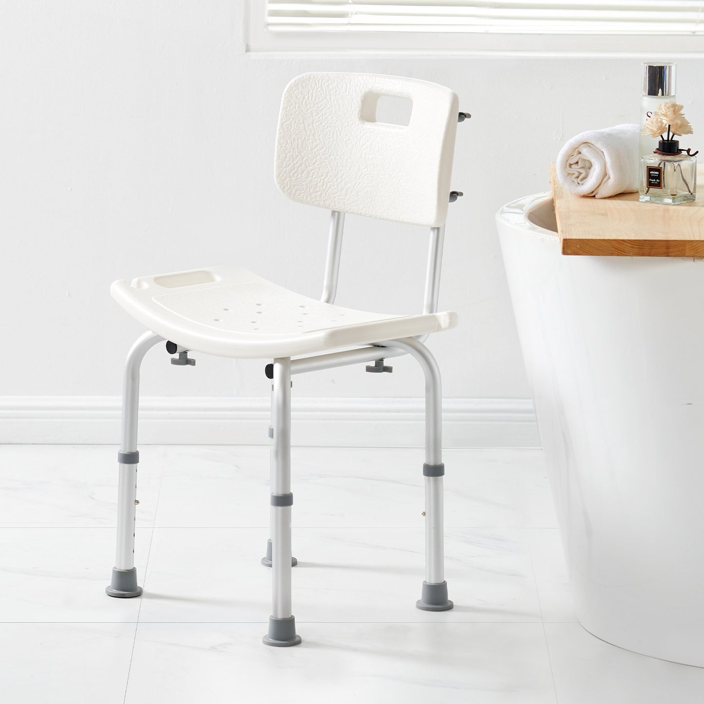 Adjustable Shower Chair with Back - Non-Slip Seat (158 kg Capacity)