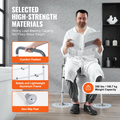 Adjustable Raised Toilet Seat with Padded Arms - Height Adjustable (158 kg Capacity)