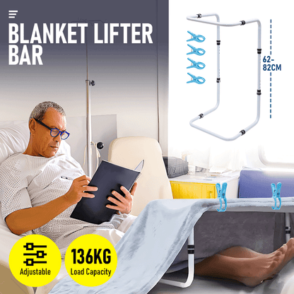 Adjustable Blanket Lifter Bar with Bed Clips - Bedding Support Frame (62-82 cm)