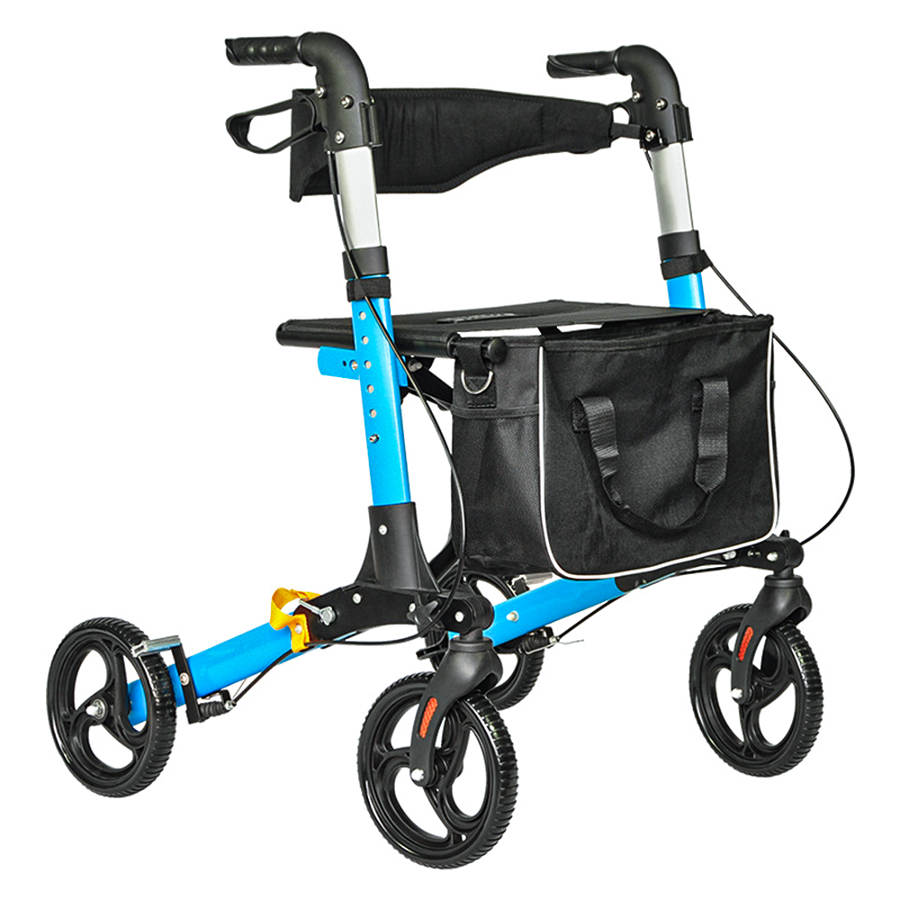 2-in-1 Folding Rollator Walker with Seat - Adjustable, 8" Wheels (136 kg Capacity)