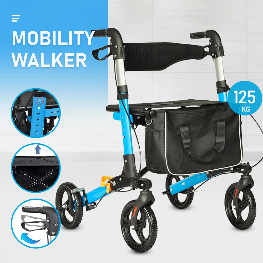 2-in-1 Folding Rollator Walker with Seat - Adjustable, 8" Wheels (136 kg Capacity)