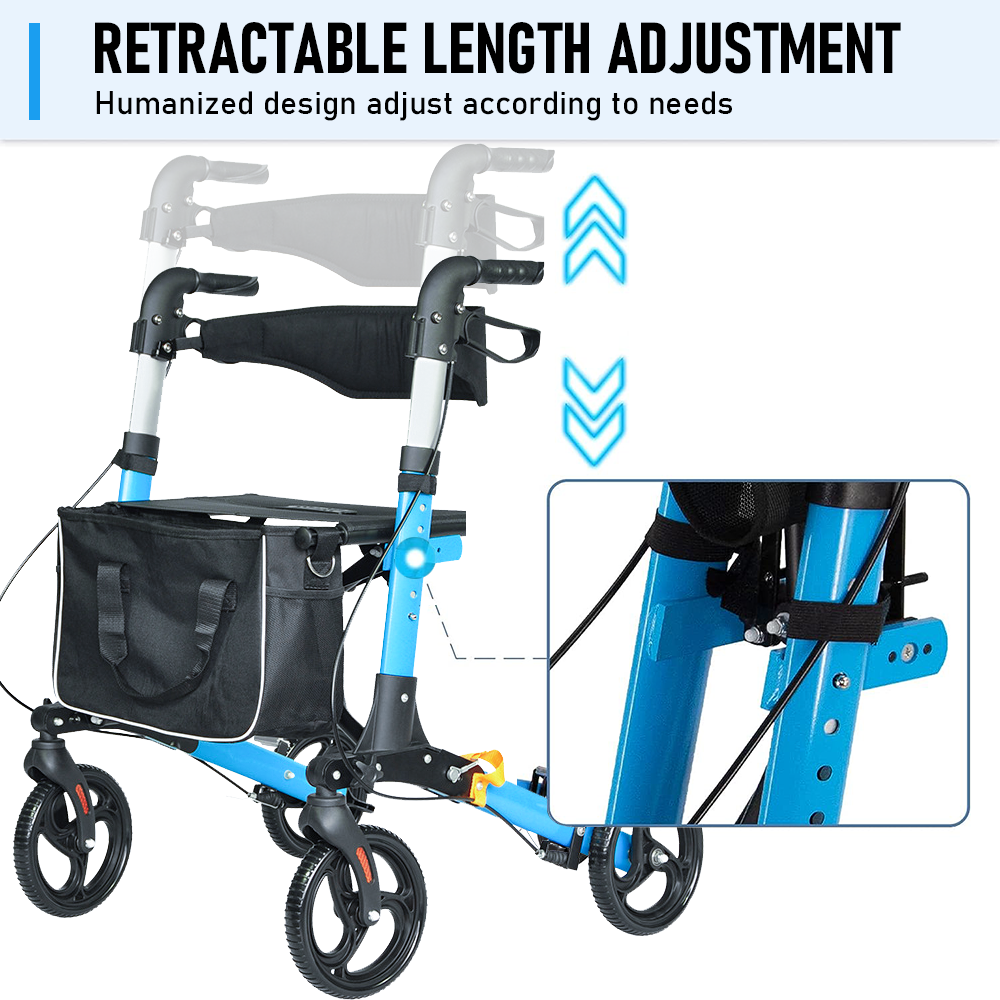 2-in-1 Folding Rollator Walker with Seat - Adjustable, 8" Wheels (136 kg Capacity)