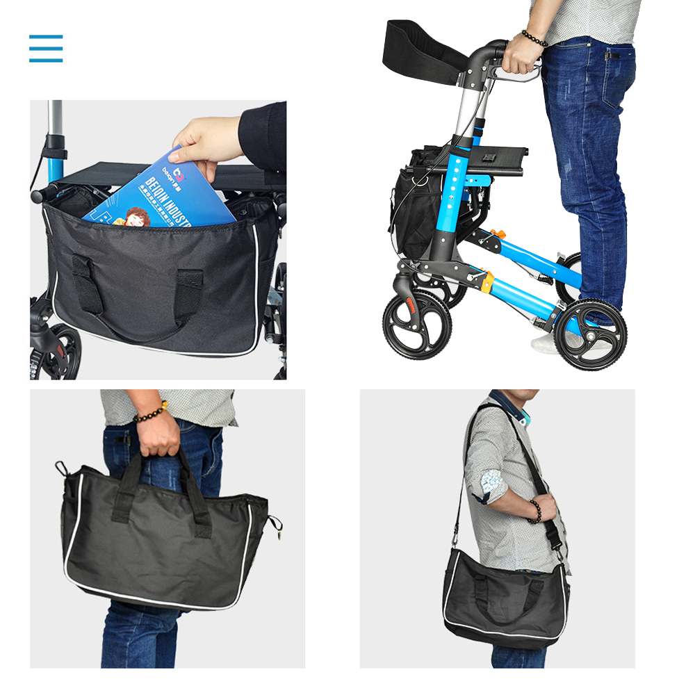 2-in-1 Folding Rollator Walker with Seat - Adjustable, 8" Wheels (136 kg Capacity)