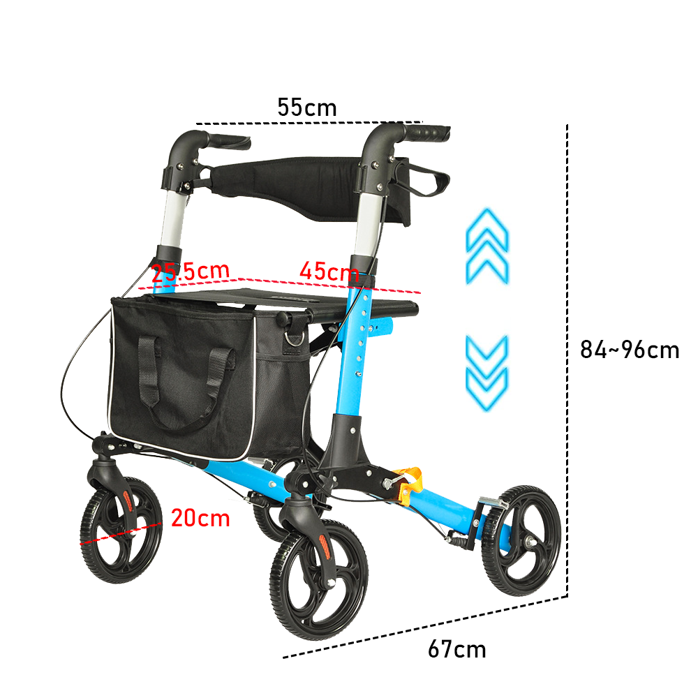 2-in-1 Folding Rollator Walker with Seat - Adjustable, 8" Wheels (136 kg Capacity)
