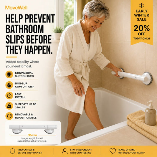 Suction Grab Handle - Non-Slip Bathroom Support with Dual Suction Cups