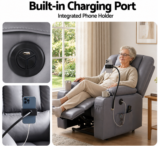 Lift Recliner Chair — Massage & Heat | Assisted Standing | Grey